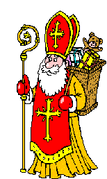 Animatie van Sinterklaascadeau: Sinterklaas heeft een mand met cadeautjes op zijn rug
